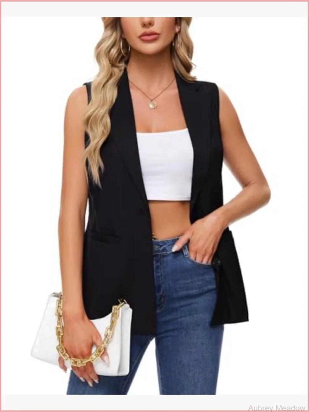Sleeveless Open Front Vest Blazer with Pockets for Women Business Casual